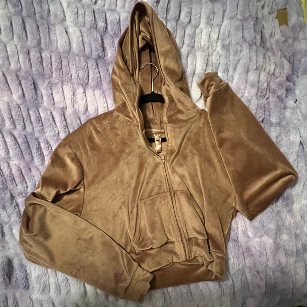 Camel colored Skims velour track jacket